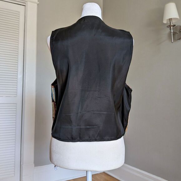 Vintage 90s Mirrors Tapestry Vest Award Ribbons Medals Funky Dark Academia Large - Picture 4 of 10